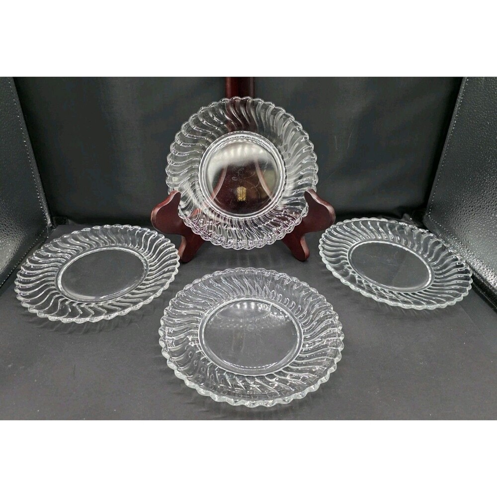 Fostoria Colony Salad Plate 7 1/4" Clear Glass Swirl Pattern Set of 4